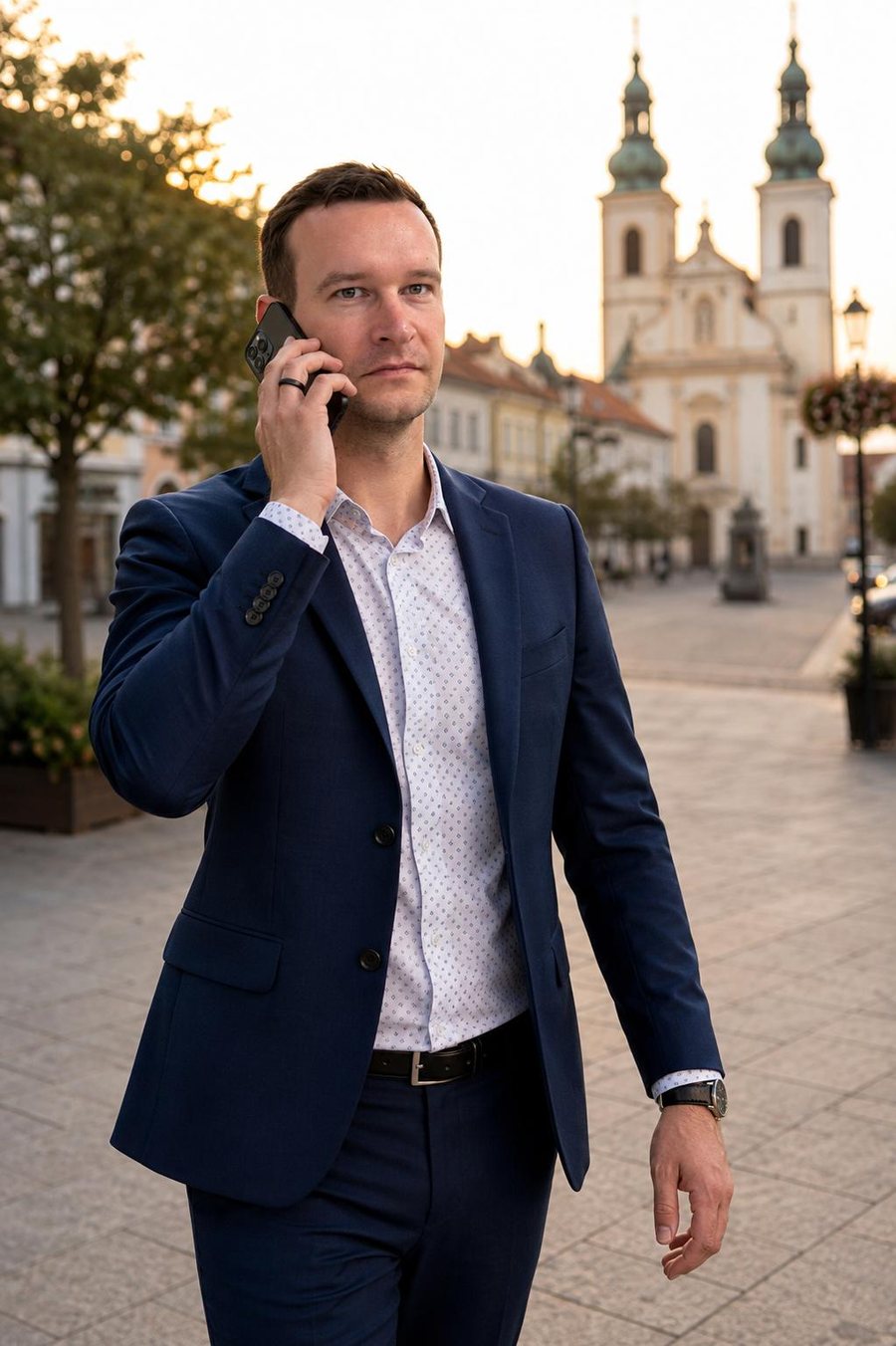 Adam Gabriel telefonuje na náměstí